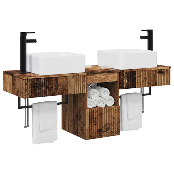 Vannitoa kapikomplekt 3 tk Vana puit 136 × 35 × 80 cm Tehispuit