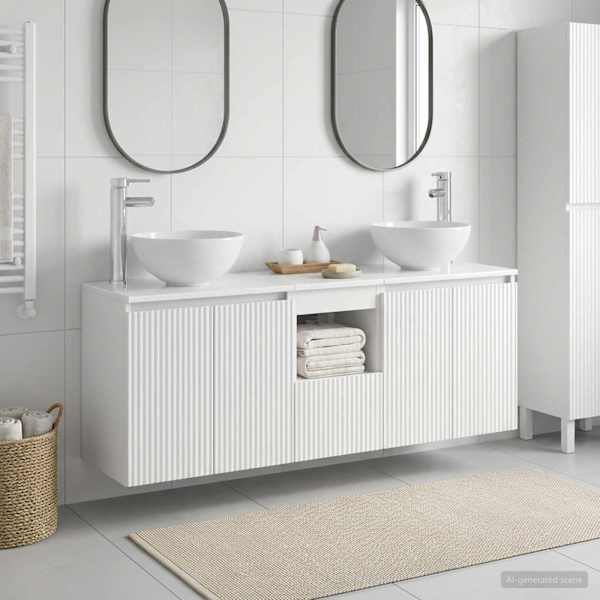 Vannitoa kapikomplekt 3 tk Valge 129 × 35 × 80 cm Tehispuit