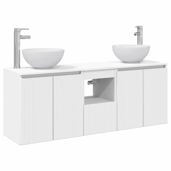 Vannitoa kapikomplekt 3 tk Valge 129 × 35 × 80 cm Tehispuit