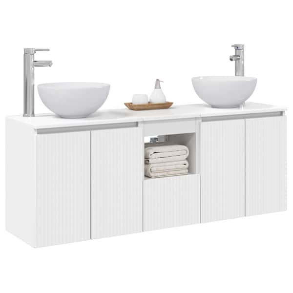 Vannitoa kapikomplekt 3 tk Valge 129 × 35 × 80 cm Tehispuit