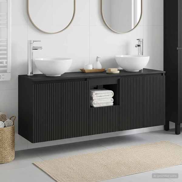 Vannitoa kapikomplekt 3 tk Must 129 × 35 × 80 cm Tehispuit