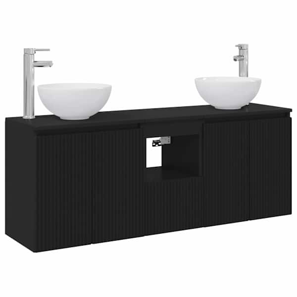Vannitoa kapikomplekt 3 tk Must 129 × 35 × 80 cm Tehispuit