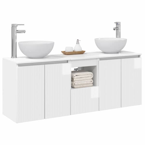 Vannitoa kapikomplekt 3 tk Kõrgläikega valge 129 × 41 × 80 cm
