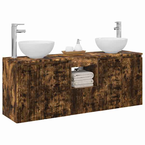 Vannitoa kapikomplekt 3 tk Suitsutatud tamm 129 × 41 × 80 cm