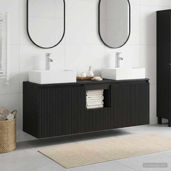 Vannitoa kapikomplekt 3 tk Must 129 × 41 × 79.5 cm Tehispuit