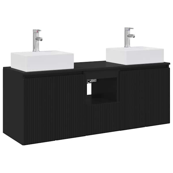 Vannitoa kapikomplekt 3 tk Must 129 × 41 × 79.5 cm Tehispuit
