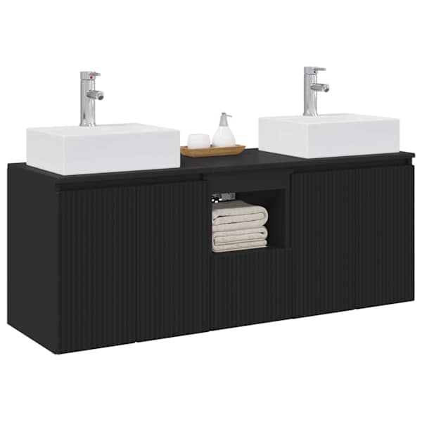 Vannitoa kapikomplekt 3 tk Must 129 × 41 × 79.5 cm Tehispuit