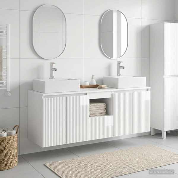 Vannitoa kapikomplekt 3 tk Kõrgläikega valge 129 × 41 × 79.5 cm