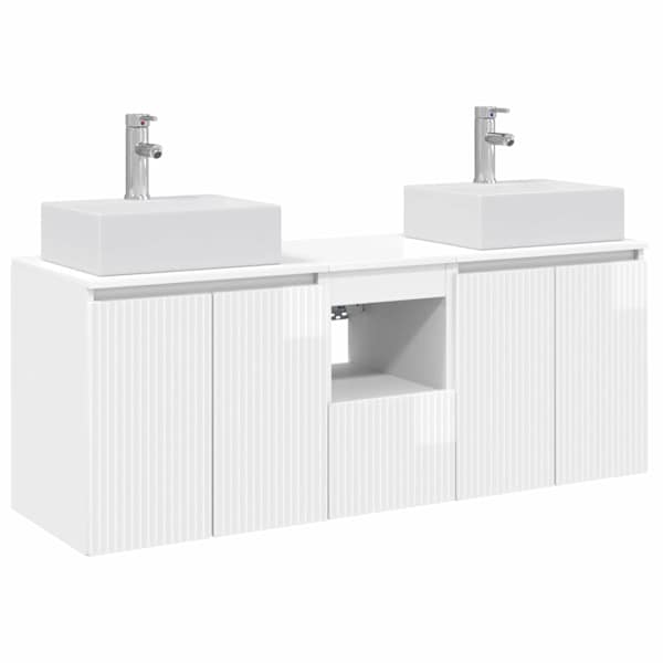 Vannitoa kapikomplekt 3 tk Kõrgläikega valge 129 × 41 × 79.5 cm