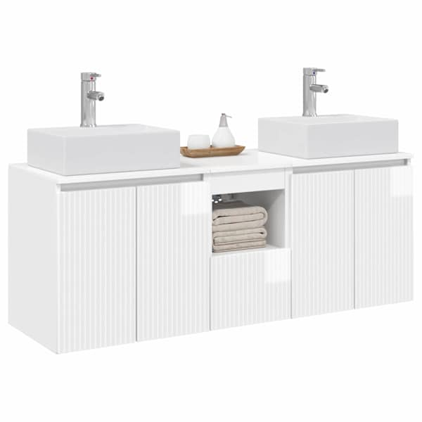 Vannitoa kapikomplekt 3 tk Kõrgläikega valge 129 × 41 × 79.5 cm