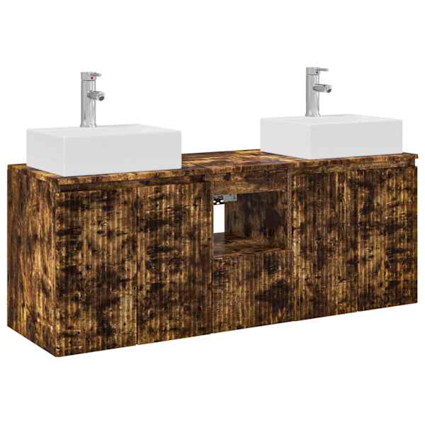 Vannitoa kapikomplekt 3 tk Suitsutatud tamm 129 × 41 × 79.5 cm