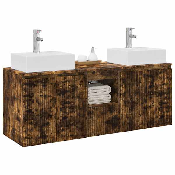 Vannitoa kapikomplekt 3 tk Suitsutatud tamm 129 × 41 × 79.5 cm