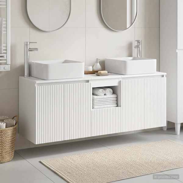 Vannitoa kapikomplekt 3 tk Valge 135 × 35 × 80 cm Tehispuit
