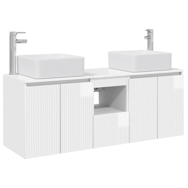Vannitoa kapikomplekt 3 tk Kõrgläikega valge 135 × 35 × 80 cm