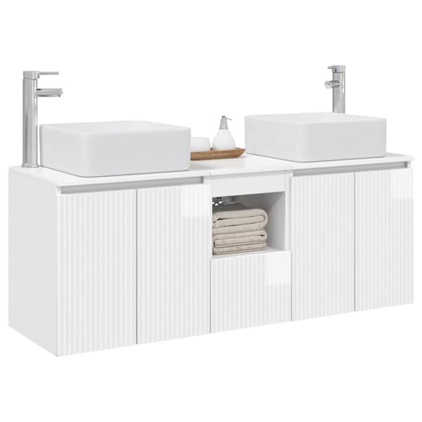 Vannitoa kapikomplekt 3 tk Kõrgläikega valge 135 × 35 × 80 cm