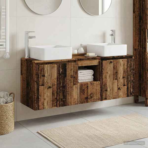 Vannitoa kapikomplekt 3 tk Vana puit 135 × 35 × 80 cm Tehispuit