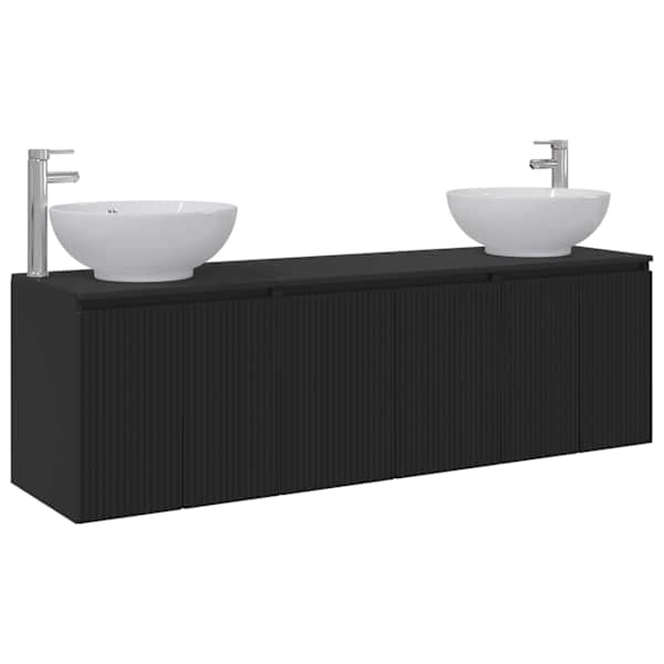 Vannitoa kapikomplekt 3 tk Must 49,5 × 44,5 × 65 cm Tehispuit