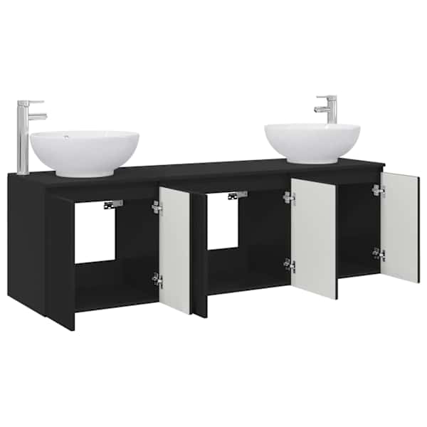 Vannitoa kapikomplekt 3 tk Must 49,5 × 44,5 × 65 cm Tehispuit