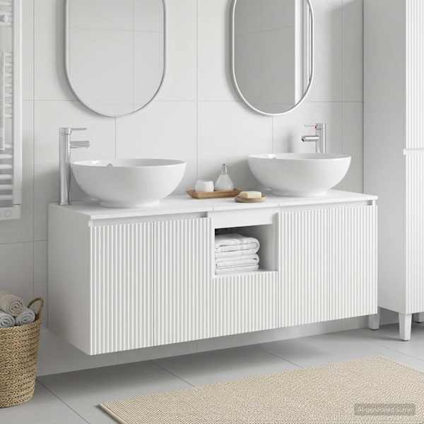 Vannitoa kapikomplekt 3 tk Valge 129 × 44,5 × 80 cm Tehispuit