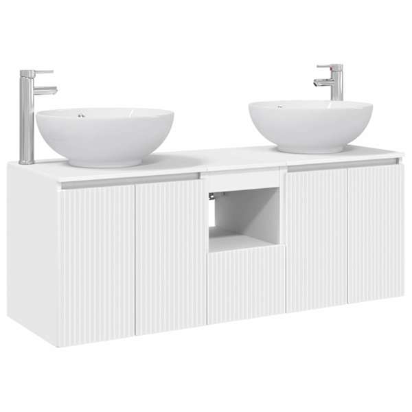 Vannitoa kapikomplekt 3 tk Valge 129 × 44,5 × 80 cm Tehispuit