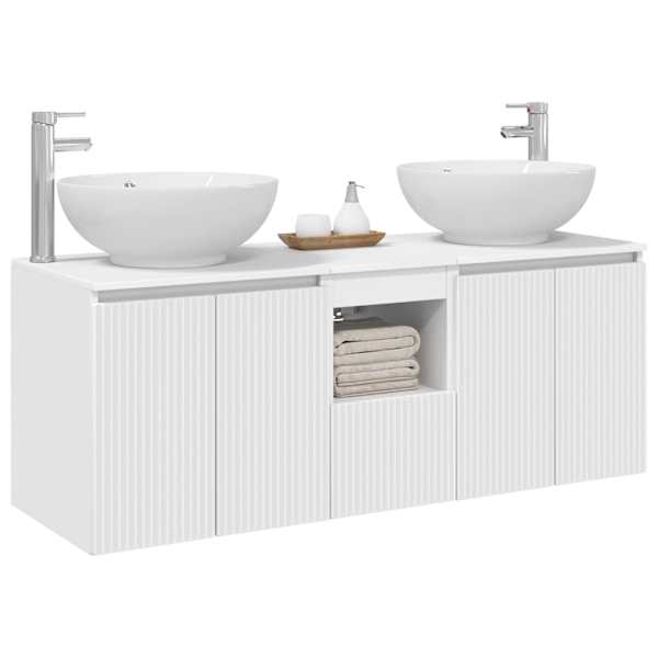 Vannitoa kapikomplekt 3 tk Valge 129 × 44,5 × 80 cm Tehispuit