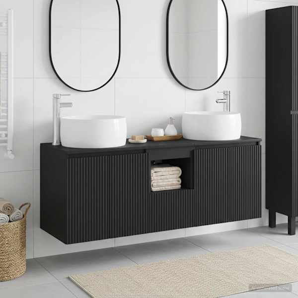 Vannitoa kapikomplekt 3 tk Must 49,5 × 44,5 × 66 cm Tehispuit