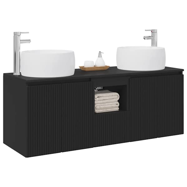 Vannitoa kapikomplekt 3 tk Must 49,5 × 44,5 × 66 cm Tehispuit