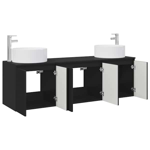 Vannitoa kapikomplekt 3 tk Must 161,5 × 44,5 × 80 cm Tehispuit