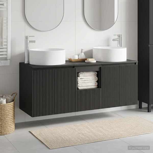 Vannitoa kapikomplekt 3 tk Must 49,5 × 44,5 × 65,5 cm Tehispuit