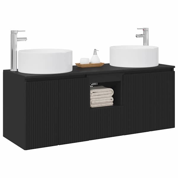 Vannitoa kapikomplekt 3 tk Must 49,5 × 44,5 × 65,5 cm Tehispuit