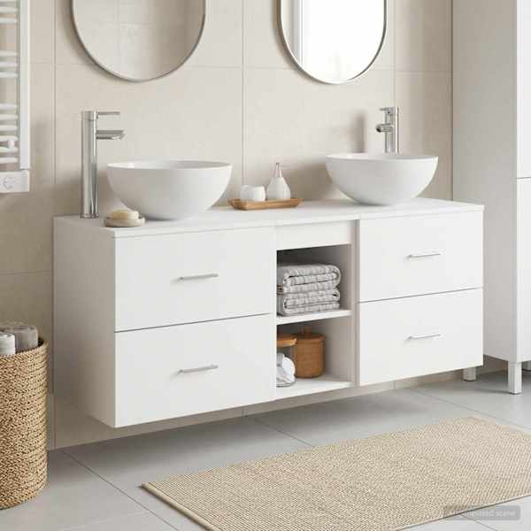 Vannitoa kapikomplekt 3 tk Valge 49,5 × 35 × 63 cm Tehispuit