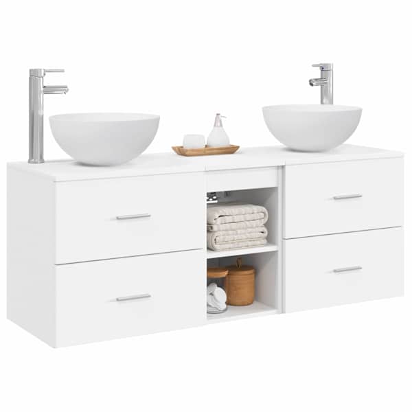 Vannitoa kapikomplekt 3 tk Valge 49,5 × 35 × 63 cm Tehispuit