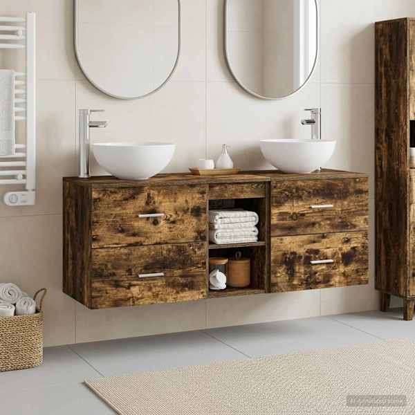 Vannitoa kapikomplekt 3 tk Suitsutatud tamm 129 × 35 × 80 cm