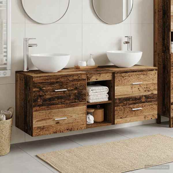 Vannitoa kapikomplekt 3 tk Vana puit 129 × 35 × 80 cm Tehispuit