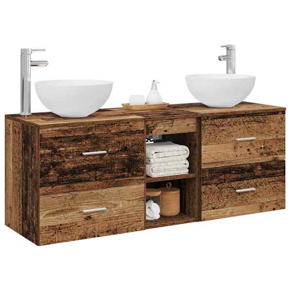 Vannitoa kapikomplekt 3 tk Vana puit 129 × 35 × 80 cm Tehispuit