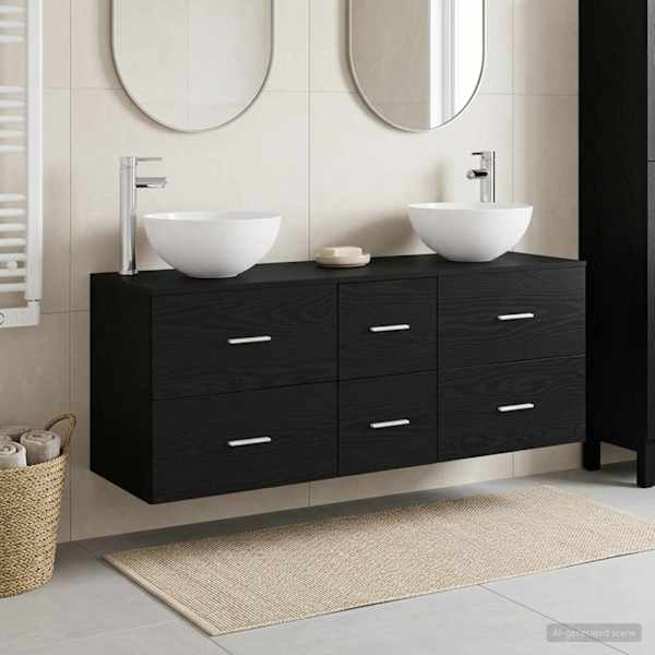 Vannitoa kapikomplekt 3 tk Must tamm 129 × 35 × 80 cm Tehispuit