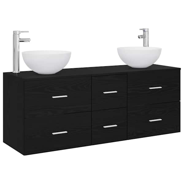 Vannitoa kapikomplekt 3 tk Must tamm 129 × 35 × 80 cm Tehispuit