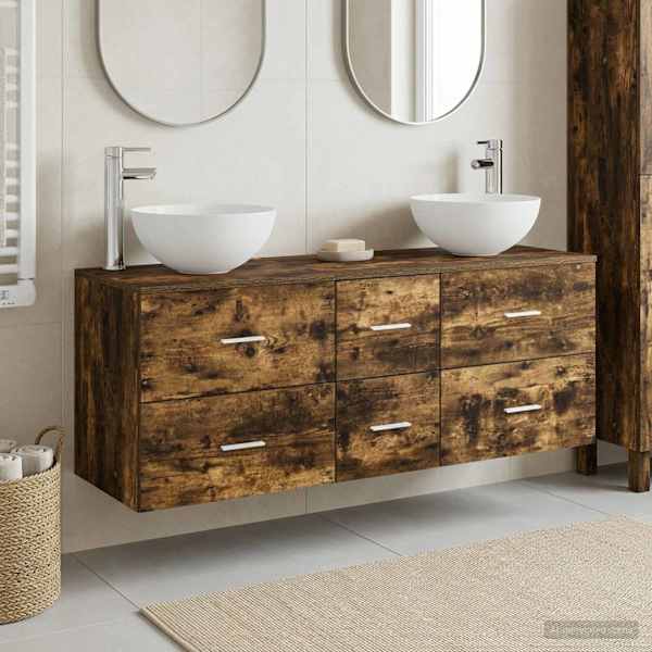 Vannitoa kapikomplekt 3 tk Suitsutatud tamm 129 × 35 × 80 cm