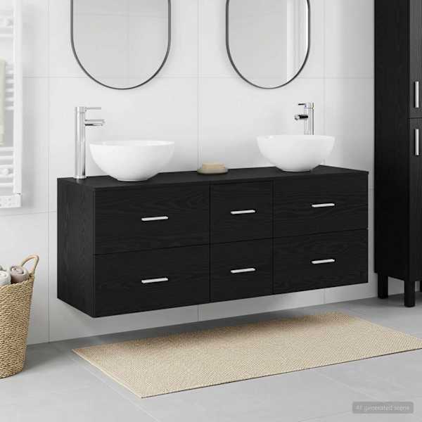 Vannitoa kapikomplekt 3 tk Must tamm 49,5 × 41 × 64,5 cm