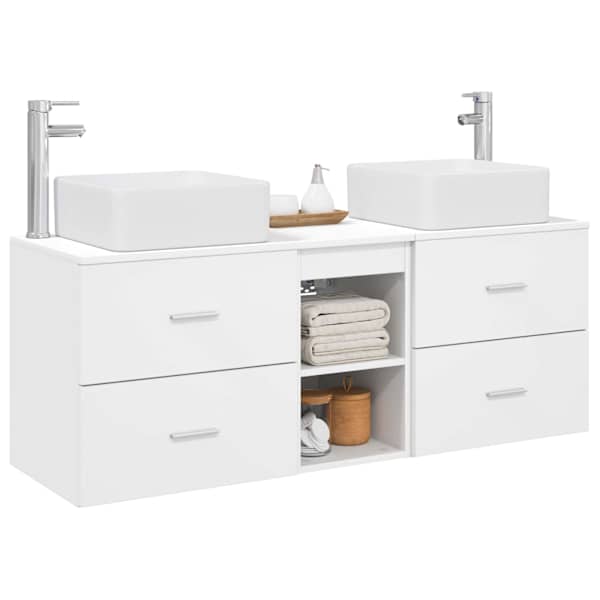 Vannitoa kapikomplekt 3 tk Valge 129 × 41 × 80 cm Tehispuit
