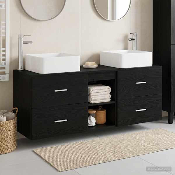 Vannitoa kapikomplekt 3 tk Must tamm 129 × 41 × 80 cm Tehispuit