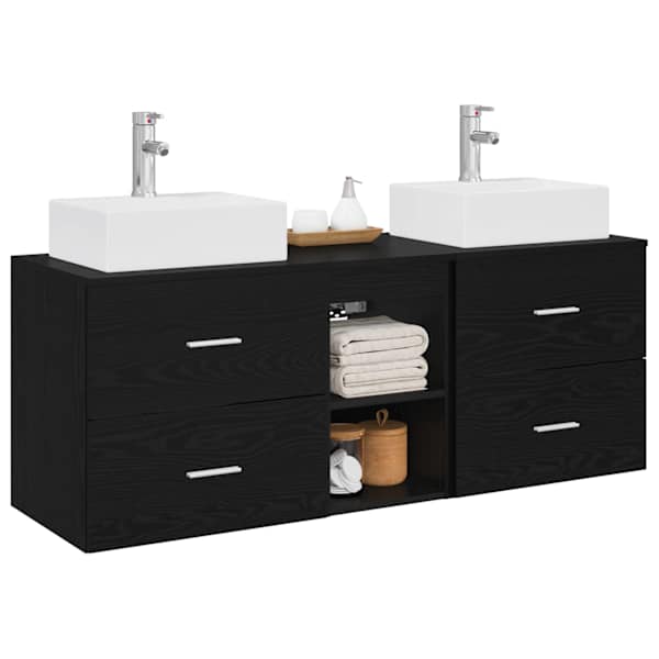 Vannitoa kapikomplekt 3 tk Must 129 × 41 × 79.5 cm Tehispuit