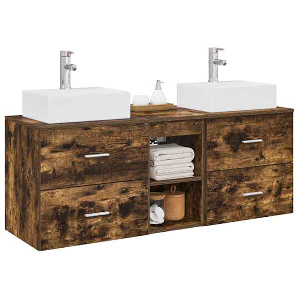 Vannitoa kapikomplekt 3 tk Suitsutatud tamm 129 × 41 × 79.5 cm