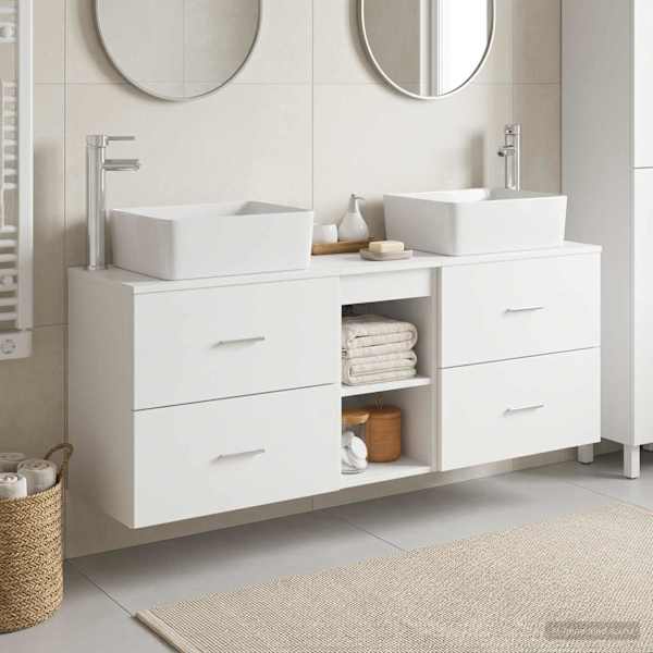 Vannitoa kapikomplekt 3 tk Valge 136 × 35 × 80 cm Tehispuit