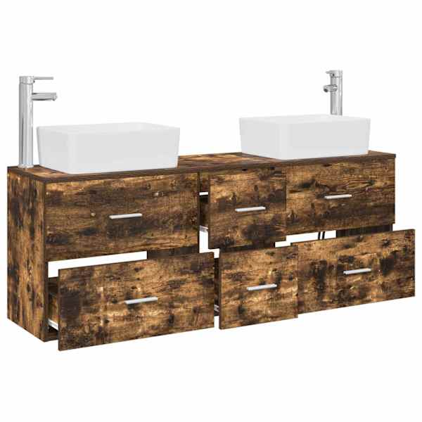 Vannitoa kapikomplekt 3 tk Suitsutatud tamm 136 × 35 × 80 cm