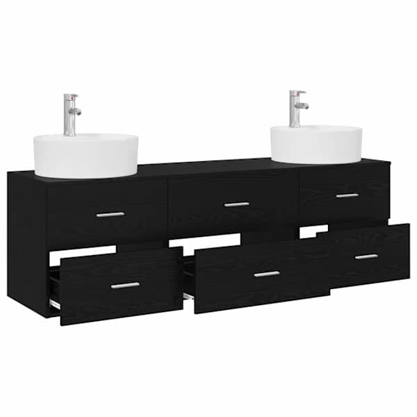 Vannitoa kapikomplekt 3 tk Must 161.5 × 44.5 × 82 cm Tehispuit