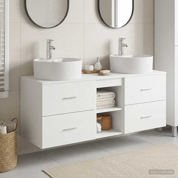 Vannitoa kapikomplekt 3 tk Valge 129 × 44.5 × 82 cm Tehispuit