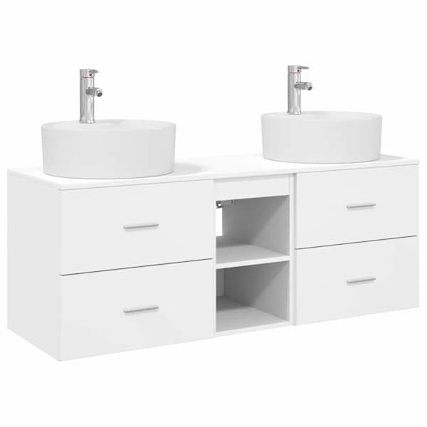 Vannitoa kapikomplekt 3 tk Valge 129 × 44.5 × 82 cm Tehispuit