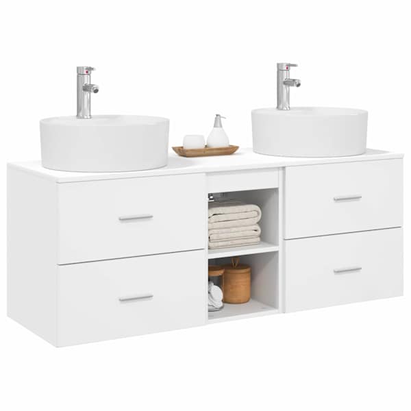 Vannitoa kapikomplekt 3 tk Valge 129 × 44.5 × 82 cm Tehispuit