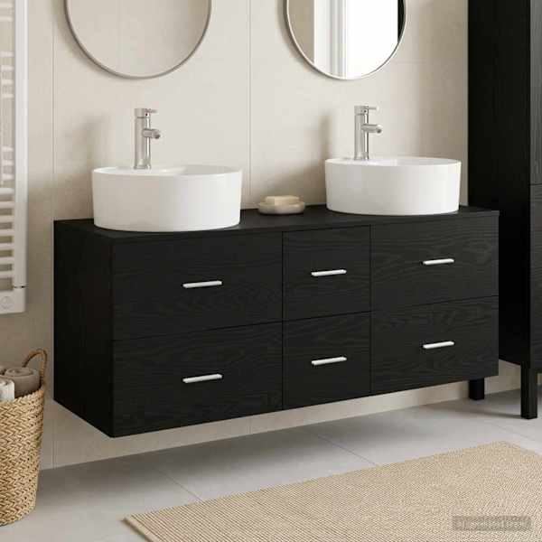Vannitoa mööbleset 3 tk Must 129 × 44,5 × 80 cm Tehispuit
